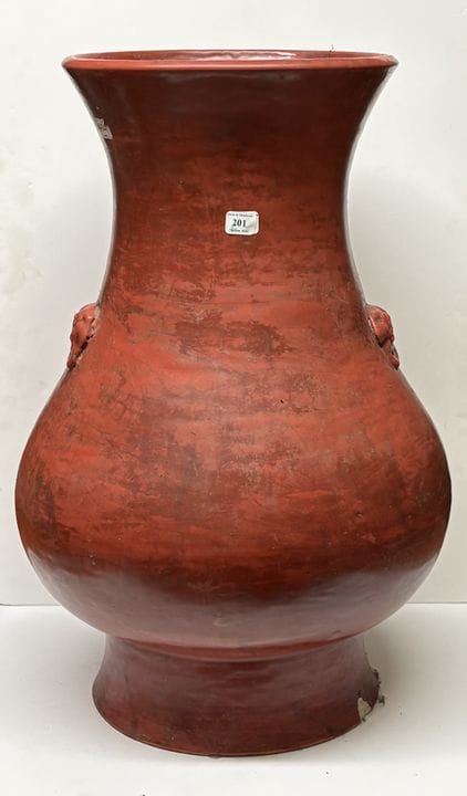 Große Hu-Vase aus terrakottafarbenem, korallenrot 