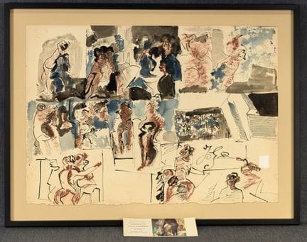 亨利·沙里奥（1945年），大型人物速写，综合材料，右下角签名。
附有该画作展览的亲笔签名邀请函
带