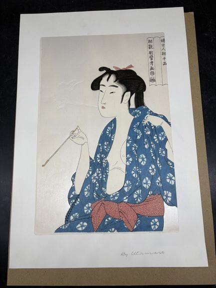 Nach KITAGAWA UTAMARO, „Junge Schönheit beim Rauch