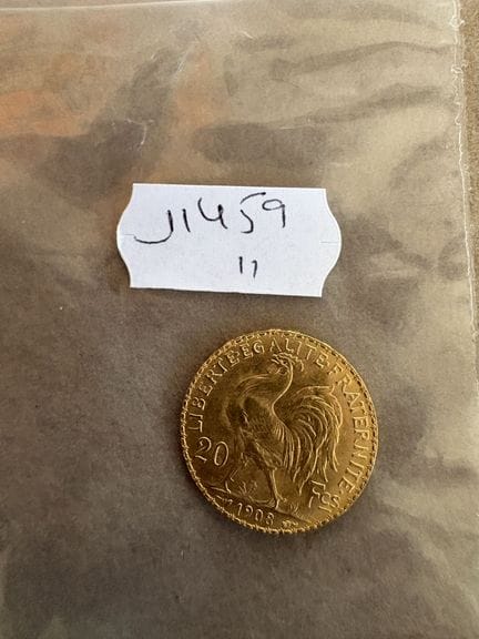 1 20-franc coin, gold, Rooster