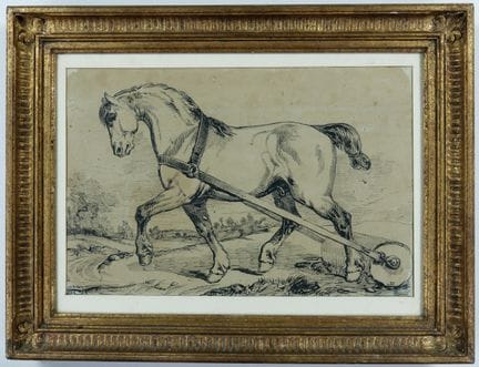 "Draft Horse," ink drawing, monogram in the lower 
