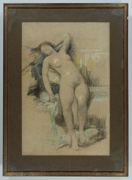 "Modèle nu allongé", pastel 
Cadre : h:61cm x l:44