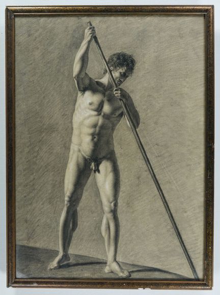 École française XIX, étude d' antique, dessin au c