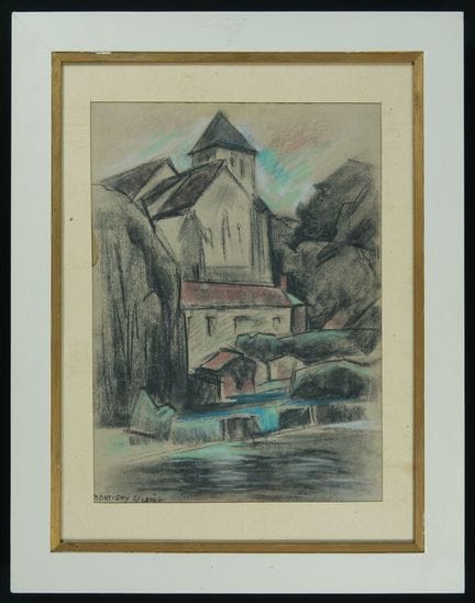 French School - "Montigny-sur-Loing," pastel drawi