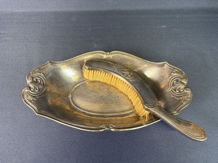 Gallia Hand Basket and Table Brush in Silver Plate