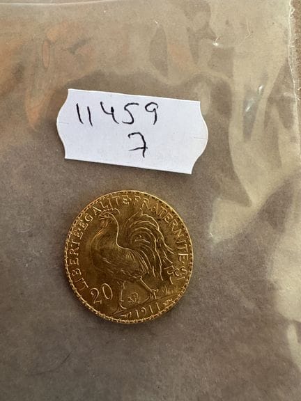 1 20-franc coin, gold, Rooster