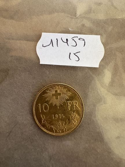 1 10-franc coin, gold, Switzerland, 1914