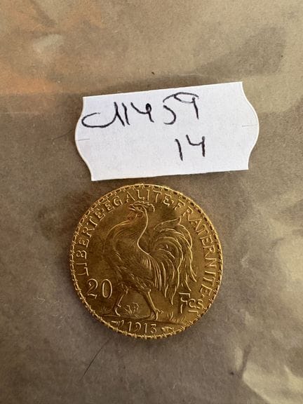 1 20-franc coin, gold, Rooster