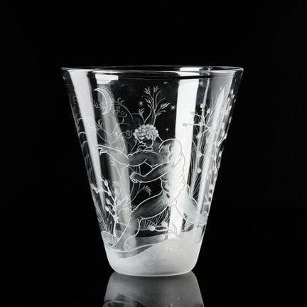 EDWARD HALD. Vase, Orrefors 1953, graviertes Dekor