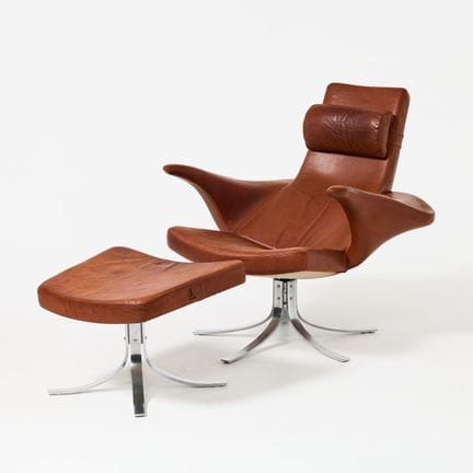 GÖSTA BERG. „Måsen 2“, Sessel mit Fußhocker, Fritz