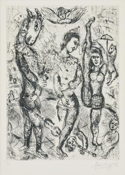 MARC CHAGALL. « Le Pierrot ». Gravure sur papier v