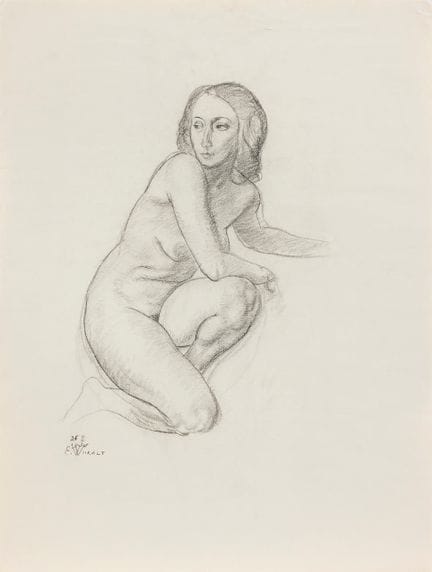 EDUARD WIIRALT. Akt (Étude de nu). Fusain sur papi