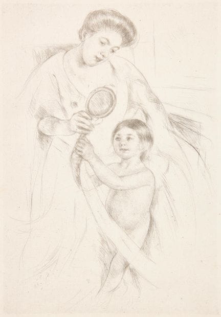 MARY CASSATT. « Se regardant dans un miroir à main