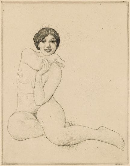 CARL LARSSON. « Flicka på huk ». Gravure, 1911, si