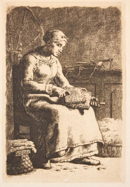 JEAN-FRANÇOIS MILLET. « La Cardeuse ». Gravure à l