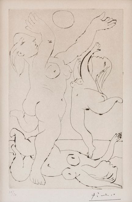 PABLO PICASSO. « Jeu sur la Plage ». Sèche-point i