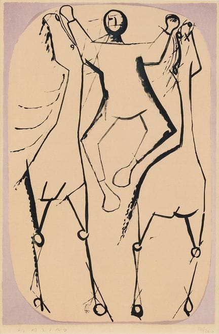 MARINO MARINI. « Giocolieri ». Lithographie en cou