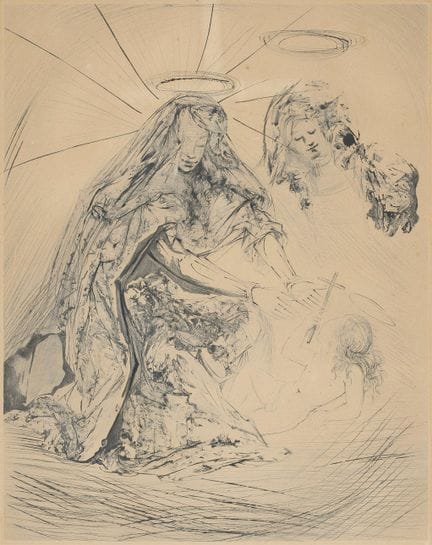 SALVADOR DALÍ. « Sainte Anne ». Pointe sèche, aqua