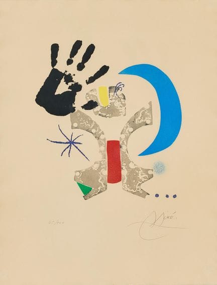 JOAN MIRÓ. « Bonjour Max Ernst ». Gravure en coule
