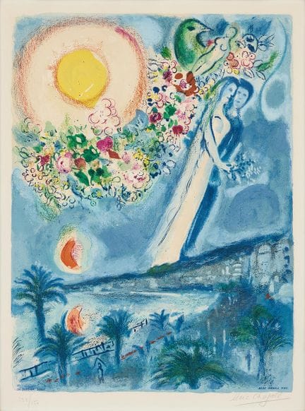 MARC CHAGALL. D'après « Fiancés dans le ciel de Ni