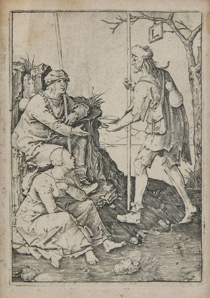 LUCAS VAN LEYDEN. « Les mendiants ». Gravure sur p