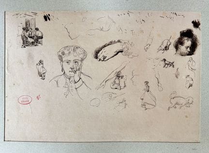 GIRAUD  Victor 1840 - 1871
Etude de visages, mains