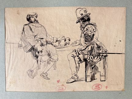 GIRAUD  Victor 1840-1871
Etude deux hommes attablé