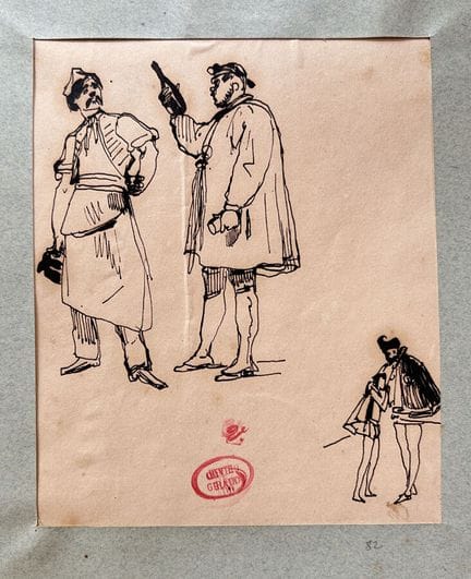GIRAUD  Victor 1840-1871
Etude  deux hommes a la b