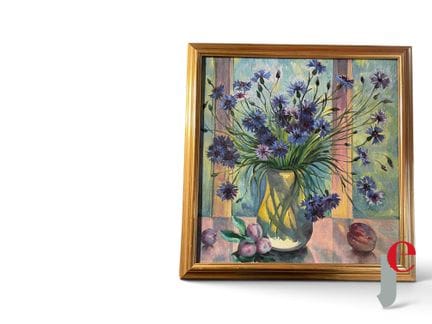 ELENA SMIRNOVA. 
Vase mit Kornblumen. 
Öl auf Lein