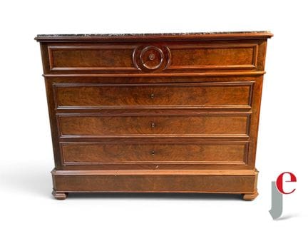 COMMODE A ECRIRE en placage acajou, plateau marbre