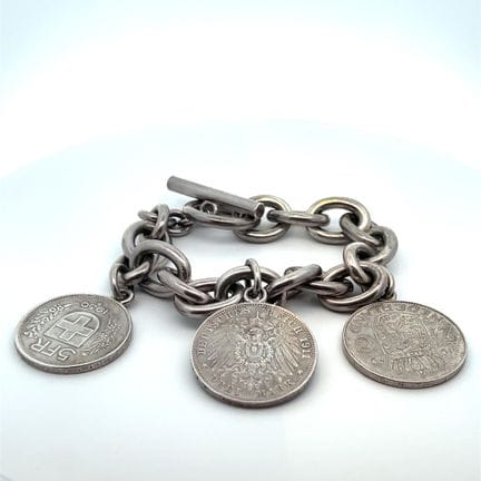 BRACELET CHAÎNE D'ANCRE en argent orné de trois pi