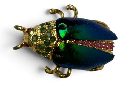 KÄFER-BROCHE aus Vermeil (935er) mit hochglänzende