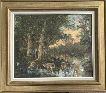 BASILE CHIODO.
Die Herde am Fluss. 
Öl auf Leinwan