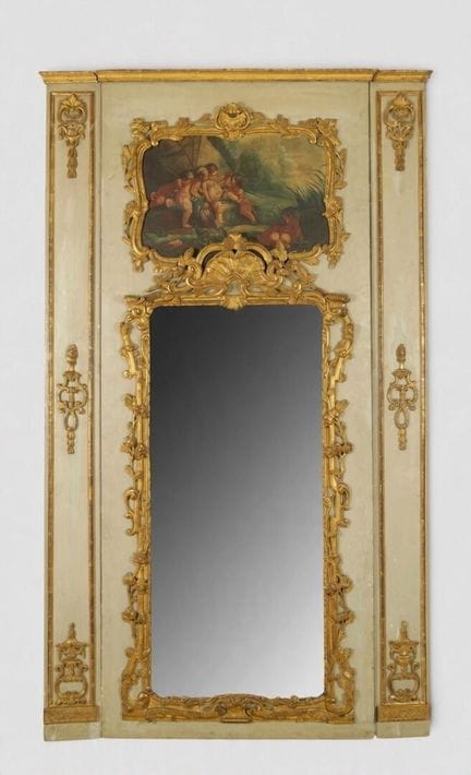 Trumeau en bois mouluré, sculpté doré et rechampi 