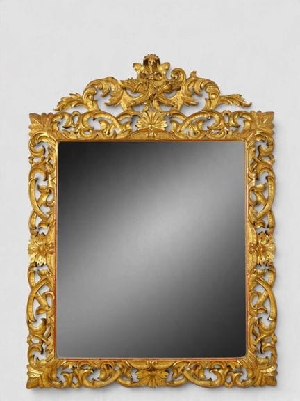 Grand miroir à fronton à profil renversé en bois s