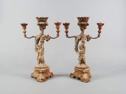 Par de candelabros de tres luces, probablemente de