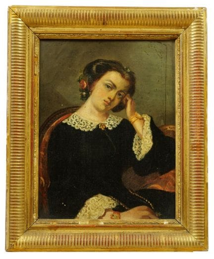 19世纪法国画派
《沉思的年轻女子肖像》
布面油画
画框
约33 x 24.5 厘米
（有痕迹、污渍