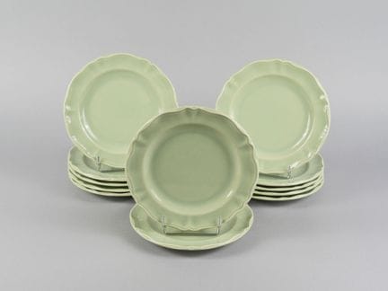 VARAGES. Set of 12 green-glazed earthenware desser