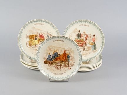 TERRE DE FER. Automobiles. Set of 12 glazed earthe