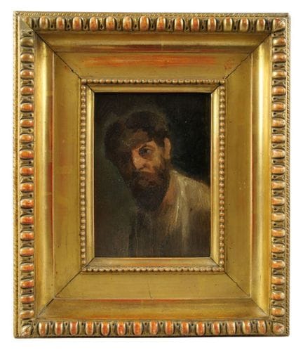 19世纪末至20世纪初画派。留胡须男子肖像。木板油画。
画框
约15.5 x 11.5 厘米
（按现