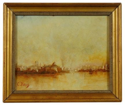 E. BULAND（20世纪）。沿海小镇。木板油画。左下角有签名。
画框
约23.5 x 28 厘米