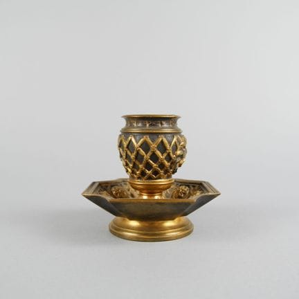 19th-century-style gilded metal inkwell decorated 
