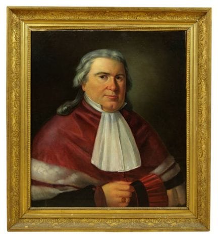 18世纪末法国画派
男子肖像
布面油画
右上角题有“D.M.M”/ aetatis suae...，
