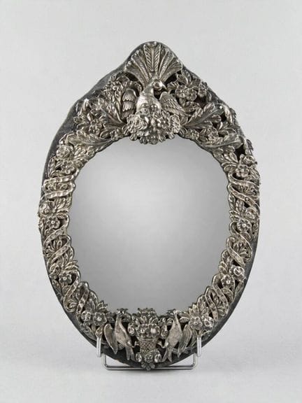 Miroir sur âme de bois velours à décor en argent d