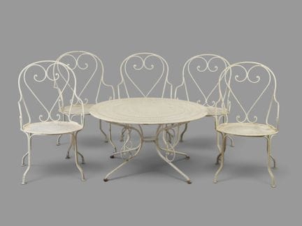 Table basse quadripode et 5 fauteuils de jardin en