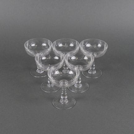 6 coppe da champagne in cristallo con decorazione 