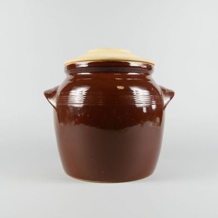 Grande vaso con coperchio in gres smaltato marrone