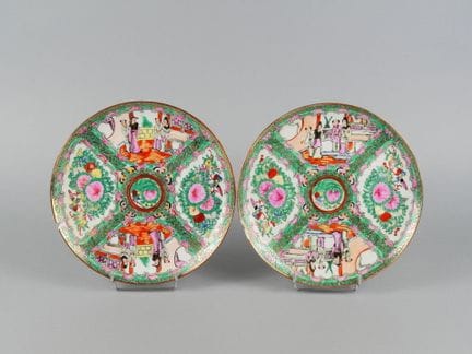CHINA. Pairs of Canton porcelain plates with polyc