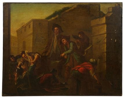 多尔拜（活跃于18世纪）。
街头斗殴
布面油画
左侧中部签名并标注1731年
无画框
约69 x 8