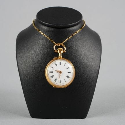 Orologio da colletto con cassa e coppa in oro gial